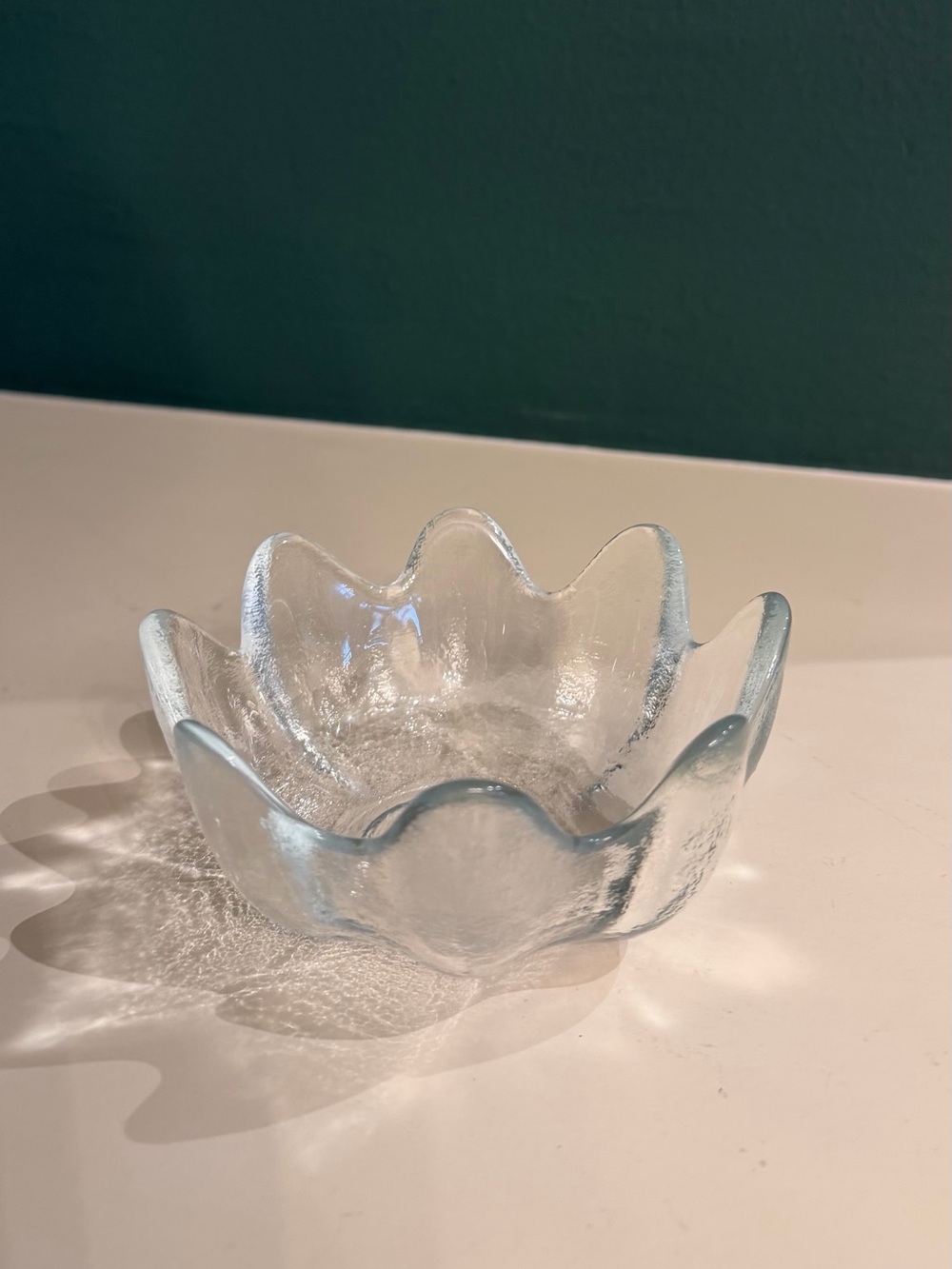 MCM Blenko Glass Mini Lotus Bowl 8 Petal Clear Vintage 5.5”